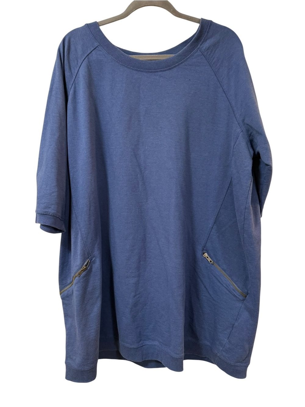 ELLOS 1X 22/24 blue French terry sweatshirt tunic dress zip pockets oversized